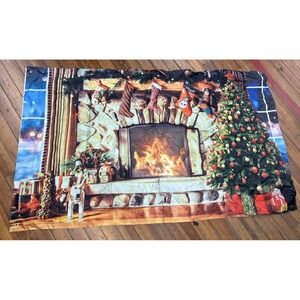 6x3.5 ft Christmas Fireplace Backdrop Fabric Interior Vintage Xmas Tree Stocking